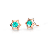 Dětské náušnice Danfil hvězdičky C2159 z růžového zlata s kamínky Mint Green, zapínání balónek