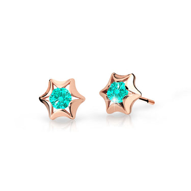 Dětské náušnice Danfil hvězdičky C2159 z růžového zlata s kamínky Mint Green, zapínání balónek