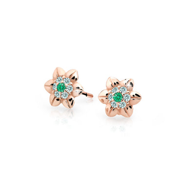 Dětské náušnice Danfil kytičky C2202 z růžového zlata s kamínky Emerald Green, zapínání balónek