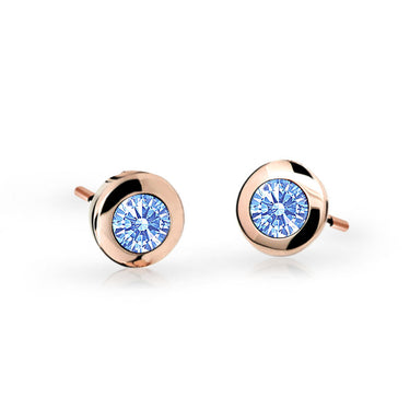 Dětské náušnice Danfil C1537 z růžového zlata s kamínky Arctic Blue, zapínání balónek