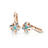 Dětské náušnice Danfil C2262 z růžového zlata s kamínky Mint Green, zapínání klapka
