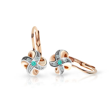 Dětské náušnice Danfil C2262 z růžového zlata s kamínky Mint Green, zapínání klapka