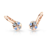 Dětské náušnice Danfil C2153 z růžového zlata s kamínky Arctic Blue, zapínání klapka