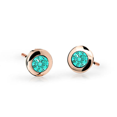 Dětské náušnice Danfil C1537 z růžového zlata s kamínky Mint Green, zapínání balónek