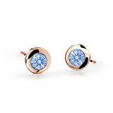Dětské náušnice Danfil C1537 z růžového zlata s kamínky Arctic Blue, zapínání puzeta