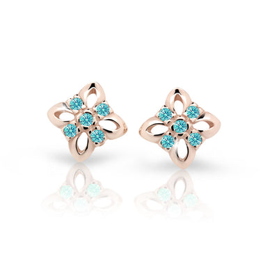 Dětské náušnice Danfil kytičky C2215 z růžového zlata s kamínky Mint Green, zapínání balónek