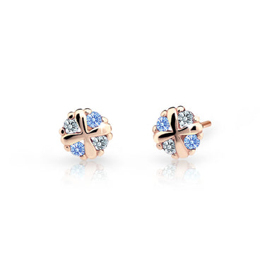 Dětské náušnice Danfil C2153 z růžového zlata s kamínky Arctic Blue, zapínání balónek