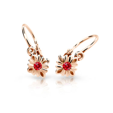 Dětské náušnice Danfil C2261 z růžového zlata s kamínky Ruby Dark, zapínání brizura