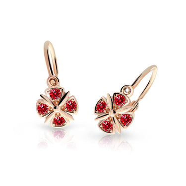 Dětské náušnice Danfil C2245 z růžového zlata s kamínky Ruby Dark, zapínání brizura