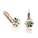 Dětské náušnice Danfil kytičky C1736 z růžového zlata s kamínky Emerald Green, zapínání klapka