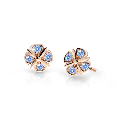 Dětské náušnice Danfil C2245 z růžového zlata s kamínky Arctic Blue, zapínání balónek
