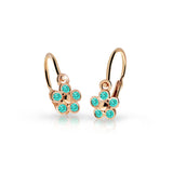Dětské náušnice Danfil kytičky C2744 z růžového zlata s kamínky Mint Green, zapínání brizura