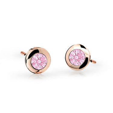 Dětské náušnice Danfil C1537 z růžového zlata s kamínky Pink, zapínání balónek