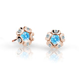 Dětské náušnice Danfil kytičky C2178 z růžového zlata s kamínky Arctic Blue, zapínání puzeta