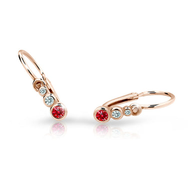 Dětské náušnice Danfil C2255 z růžového zlata s kamínky Ruby Dark, zapínání brizura