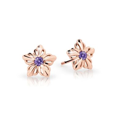 Dětské náušnice Danfil kytičky C2238 z růžového zlata s kamínky Amethyst, zapínání balónek
