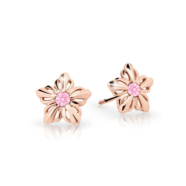 Dětské náušnice Danfil kytičky C2238 z růžového zlata s kamínky Pink, zapínání balónek