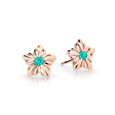 Dětské náušnice Danfil kytičky C2238 z růžového zlata s kamínky Mint Green, zapínání balónek