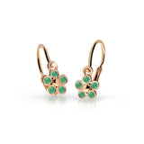 Dětské náušnice Danfil kytičky C2744 z růžového zlata s kamínky Emerald Green, zapínání brizura
