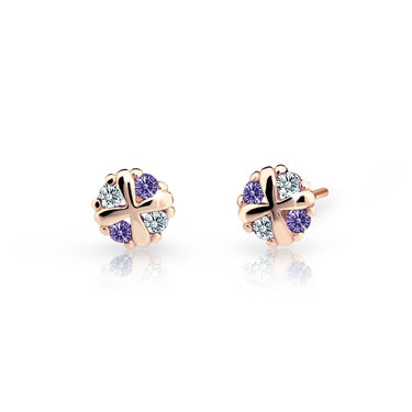 Dětské náušnice Danfil C2153 z růžového zlata s kamínky Amethyst, zapínání balónek