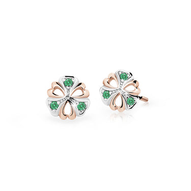 Dětské náušnice Danfil kytičky C2230 z růžového zlata s kamínky Emerald Green, zapínání balónek