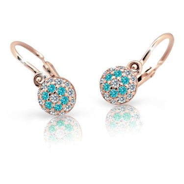 Dětské náušnice Danfil C2150 z růžového zlata s kamínky Mint Green, zapínání brizura