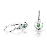 Dětské náušnice Danfil srdíčka C1556 z bílého zlata s kamínkem Emerald Green, zapínání brizura