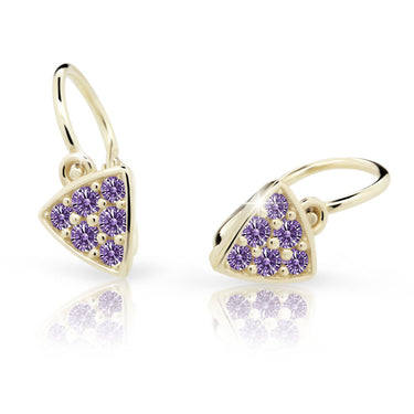 Dětské náušnice Danfil C2207 ze žlutého zlata s kamínky Amethyst, zapínání brizura