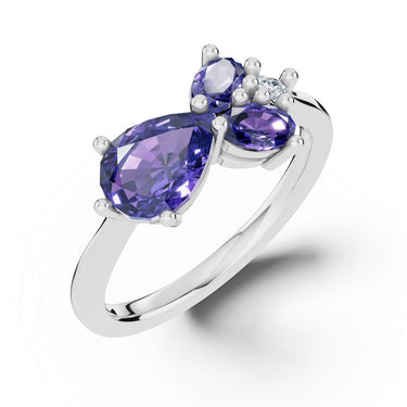 Zlatý dámský prsten DF 4017 z bílého zlata, tanzanity s diamanty