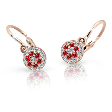Dětské náušnice Danfil C2150 z růžového zlata s kamínky Ruby Dark, zapínání brizura