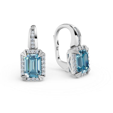 Zlaté dámské náušnice DF 3466, topaz blue s diamanty, bílé zlato