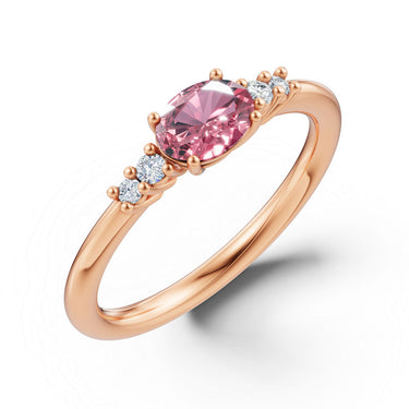 Zlatý prsten DF 4015 z růžového zlata, růžový safír s diamanty