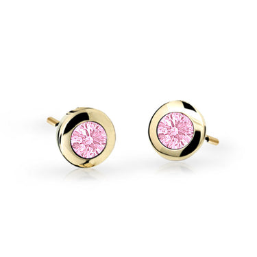 Dětské náušnice Danfil C1537 ze žlutého zlata s kamínkem Pink, zapínání dudlík