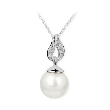 Zlatý perlový přívěsek DF 3153, bílé zlato, diamanty