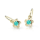 Dětské náušnice Danfil kytičky C2204 ze žlutého zlata s kamínkem Mint Green, zapínání brizura