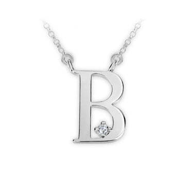 Zlatý dámský náhrdelník DF 4507, písmenko B, bílé zlato, s briliantem