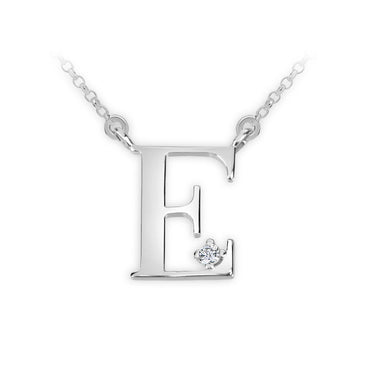 Zlatý dámský náhrdelník DF 4510, písmenko E, bílé zlato, s řetízkem a briliantem