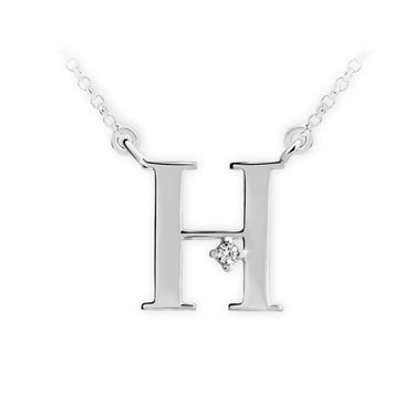 Zlatý dámský náhrdelník DF 4513, písmenko H, bílé zlato, s řetízkem a briliantem