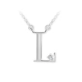 Zlatý dámský náhrdelník DF 4517, písmeno L, bílé zlato, s řetízkem a briliantem
