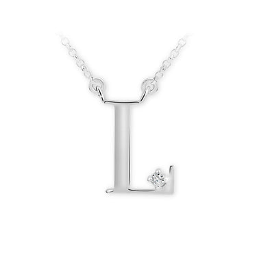 Zlatý dámský náhrdelník DF 4517, písmeno L, bílé zlato, s řetízkem a briliantem