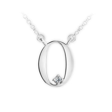 Zlatý dámský náhrdelník DF 4520, písmenko O, bílé zlato, s řetízkem a briliantem