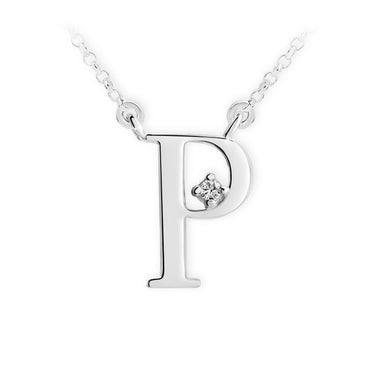 Zlatý dámský náhrdelník DF 4521, písmenko P,  bílé zlato, s řetízkem a briliantem