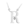 Zlatý dámský náhrdelník DF 4523, písmenko R, bílé zlato, s řetízkem a briliantem