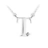 Zlatý dámský náhrdelník DF 4525, písmenko T, bílé zlato, s řetízkem a briliantem