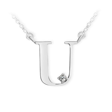 Zlatý dámský náhrdelník DF 4526, písmenko U, bílé zlato, s řetízkem a briliantem