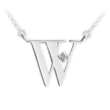 Zlatý dámský náhrdelník DF 4528, písmenko W, bílé zlato, s řetízkem a briliantem