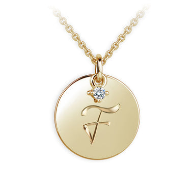 Zlatý přívěsek placička DF P120 písmeno F, žluté zlato, s briliantem