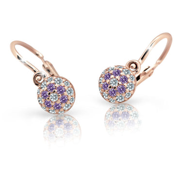 Dětské náušnice Danfil C2150 z růžového zlata s kamínky Amethyst, zapínání brizura