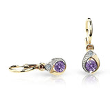 Dětské náušnice Danfil kapky C1898 ze žlutého zlata s kamínkem Amethyst, zapínání brizura