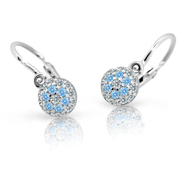 Dětské náušnice Danfil C2150 z bílého zlata s kamínky Arctic Blue, zapínání brizura